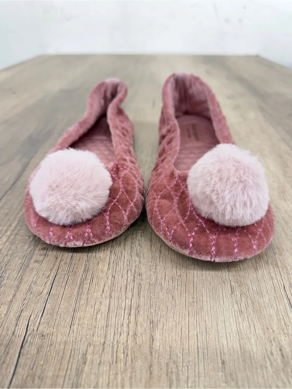 Kate Spade Pink Quilted Velvet Pom Pom Ballet slipper size 10